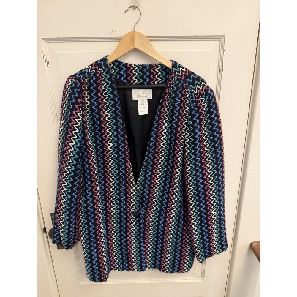 D.K. Gold By Donnkenny Vintage Embroidered One Button Blazer 80s Size 18